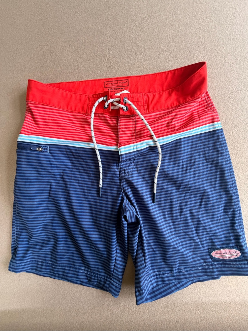 Vineyard Vines Red, Navy & Light Blue Striped Men's Swim Shorts Size 30
